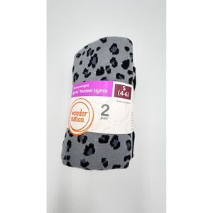 WonderNation Girls Heavyweight Footed Tights 2Pack Black Leopard Grey S 4-6 NWT